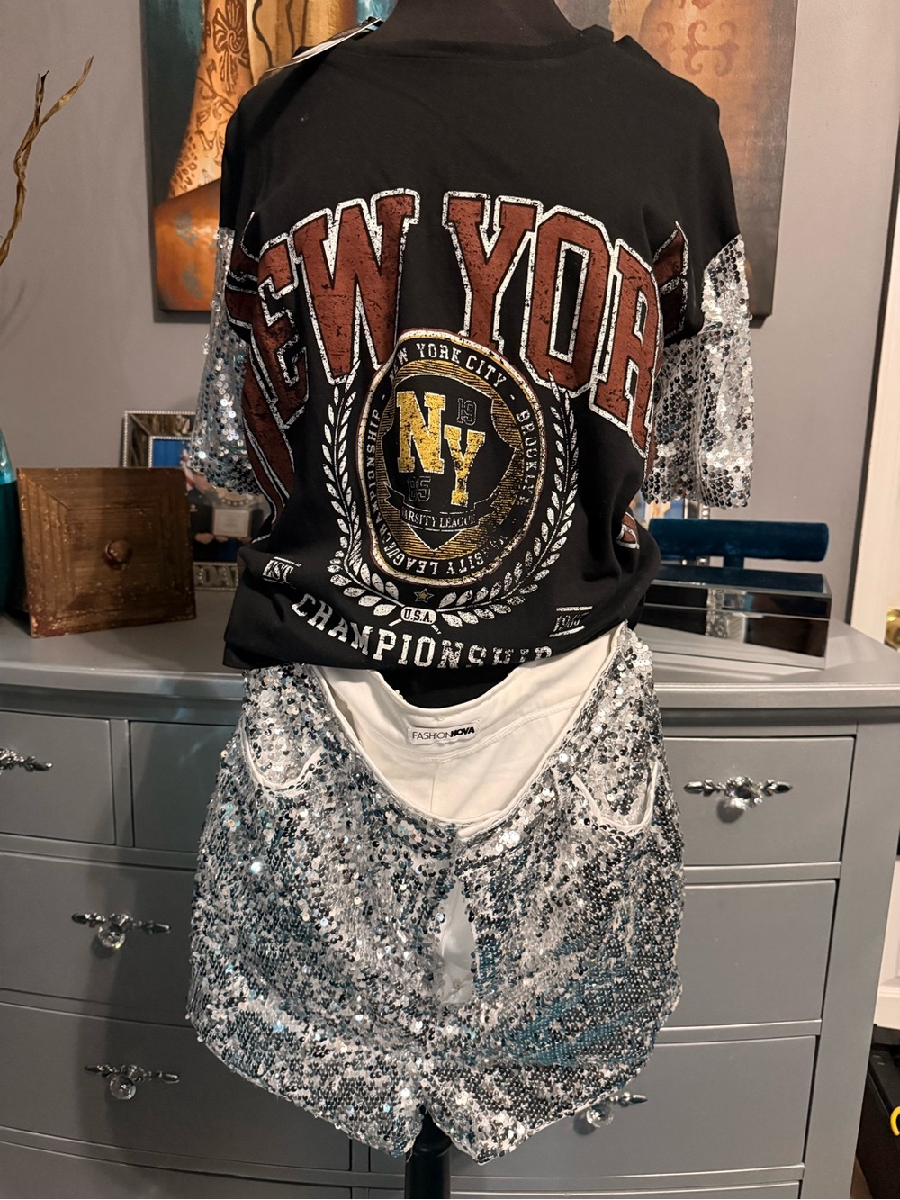 Fashion Nova Silver Sequin High Waist Shorts